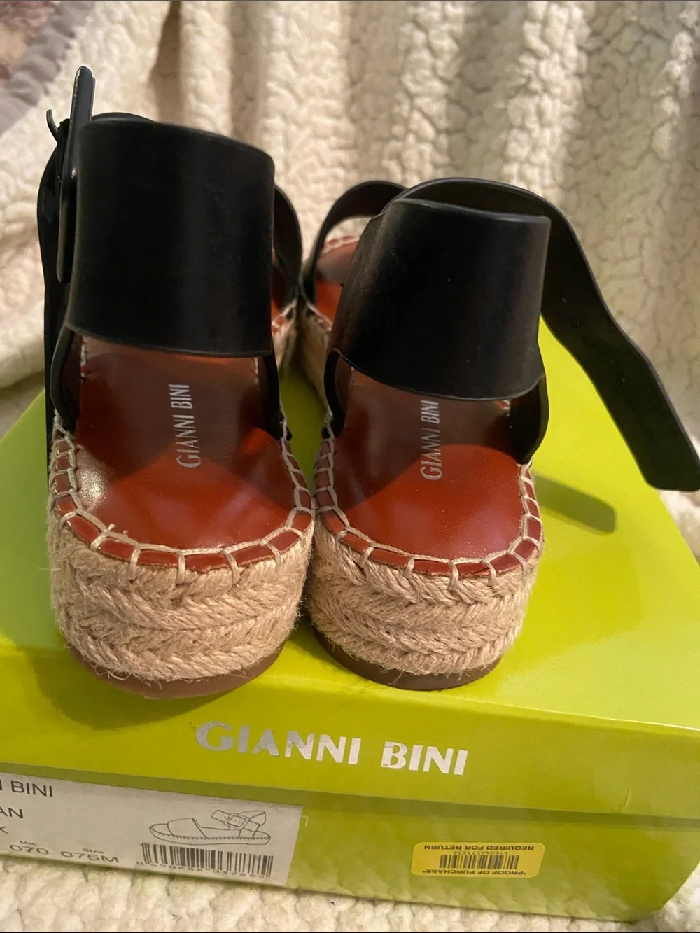 Gianni Bini Black Leather Espadrille Platform Sandals